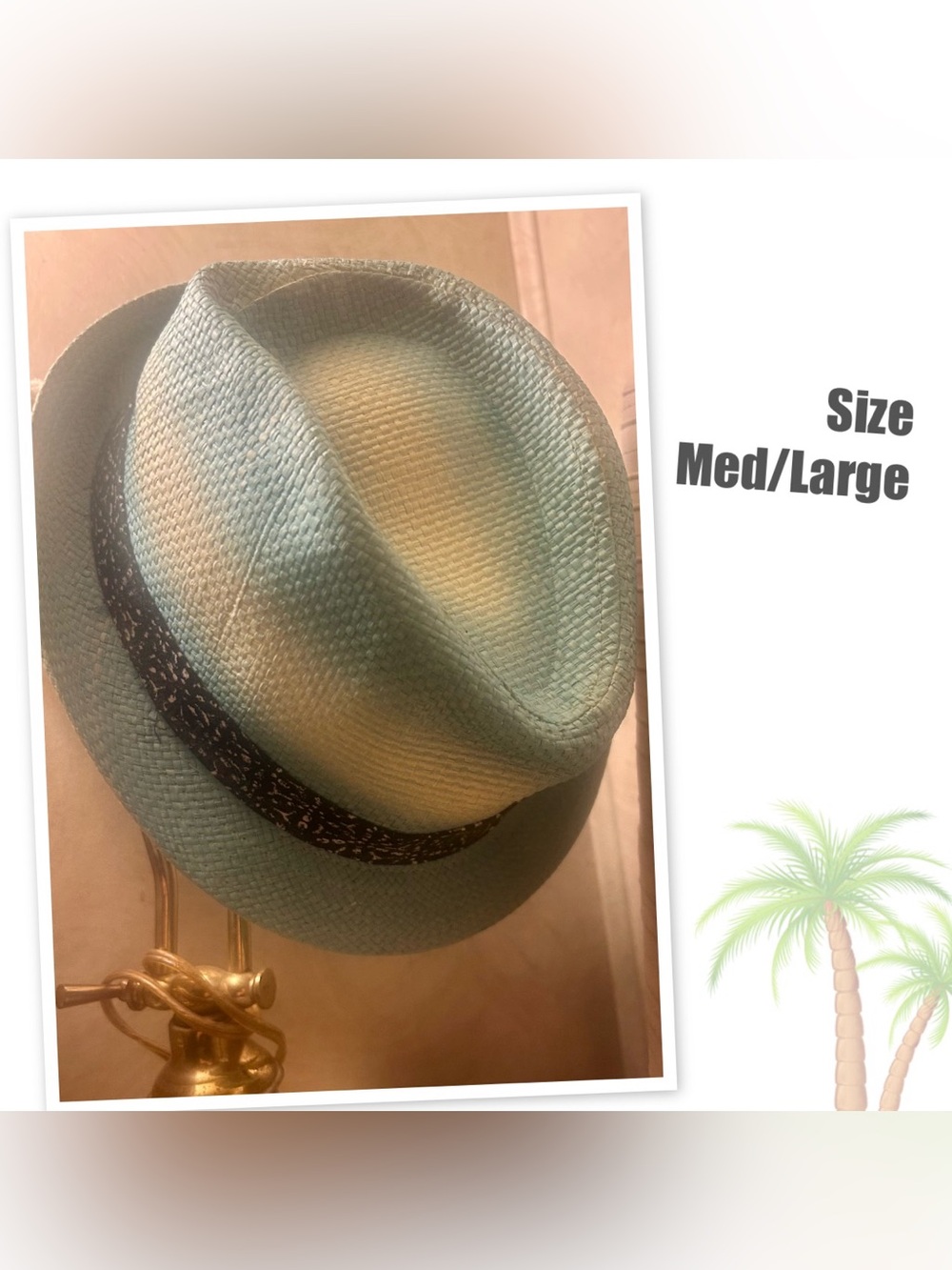Daniel Cremieux Light Teal Straw Fedora with Navy Band